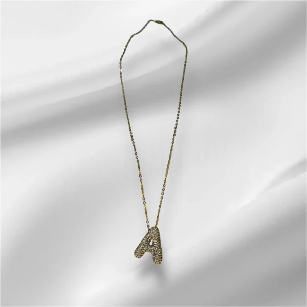 Personalized Initial Letter Necklace – Stainless Steel with Zirconia Inlay - Image 3